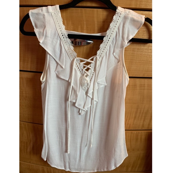 White Lace Up Tank - Picture 1 of 3